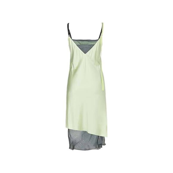 Helmut Lang Green Silk Slip Dress Sz 2 NWT Layered Sheer Hem Bias Cut Cocktail - Picture 5 of 8